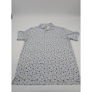 1764 Men's Large Blue Polo Shirt Lightweight Performance, All-Over Print BBQ